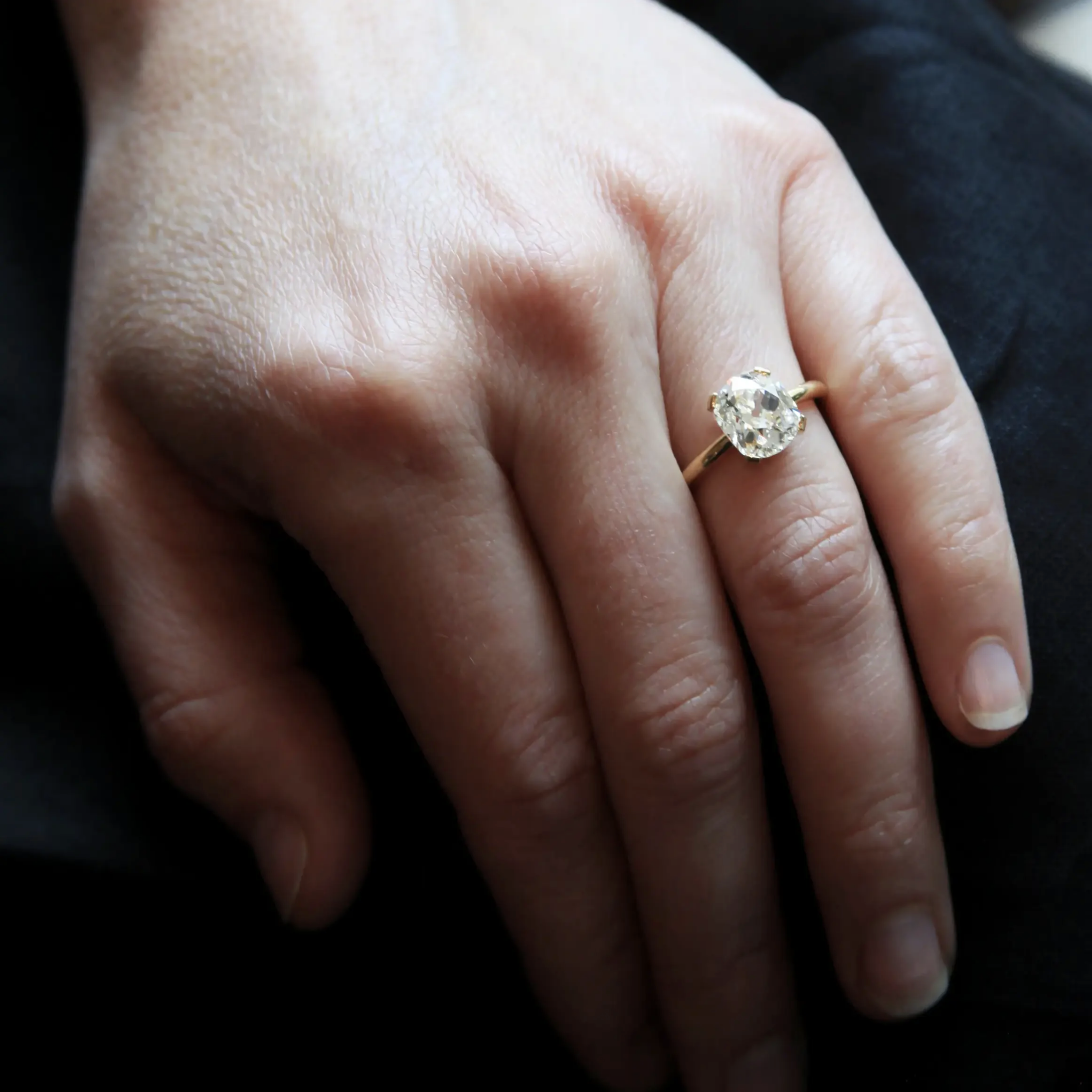 Bell and Bird Old Mine Cut Diamond Ring with Tab Prong Setting