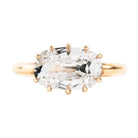 This ring features an unusual antique stone. GIA certified 3.06-carat antique elongated cushion cut diamond, E color, and SI2 clarity. The stone is presented in our handmade 'travel mount' setting in our 18k old gold.