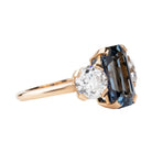 Bell & Bird Sapphire and diamond three stone ring . Side View.