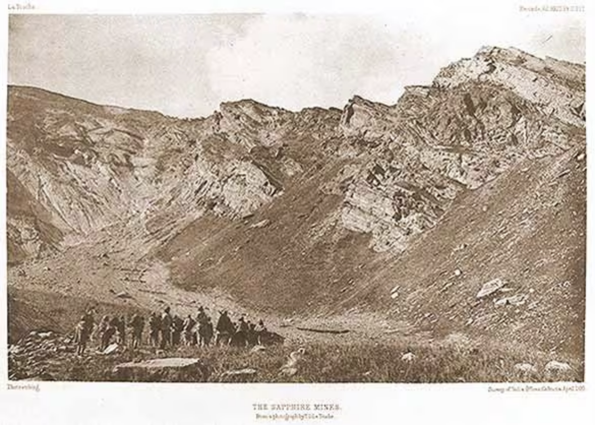An antique photo of the Kahsmir Sapphire Mines