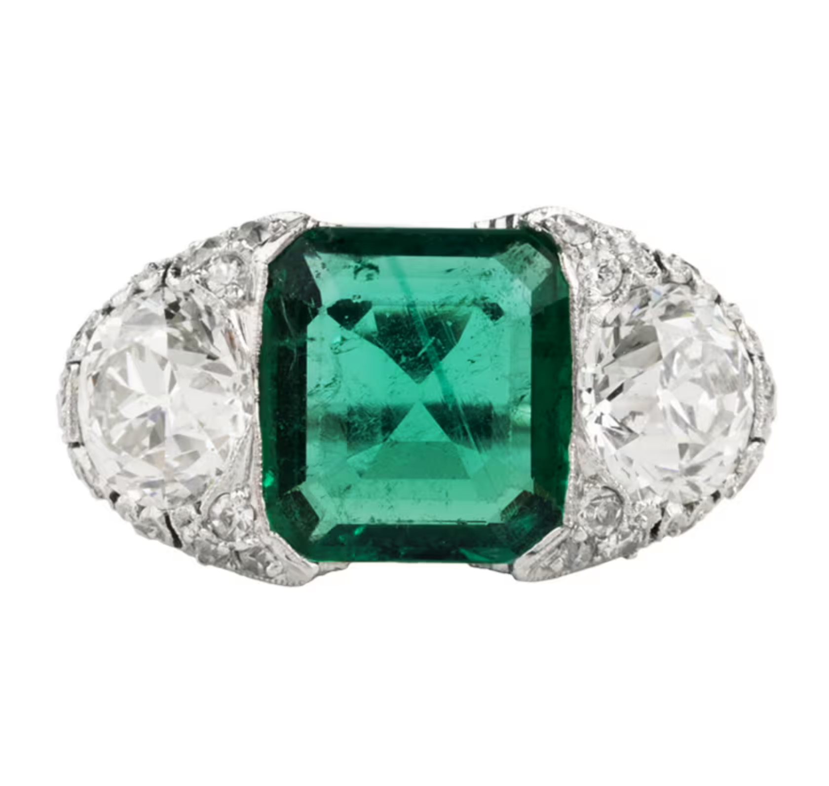 Art deco emerald and diamond ring