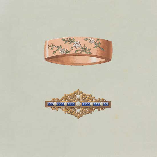 antique drawing of bracelets