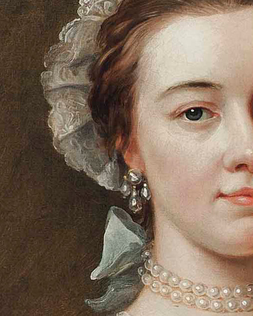 cropped image of an antique painting of a women wearing an earring