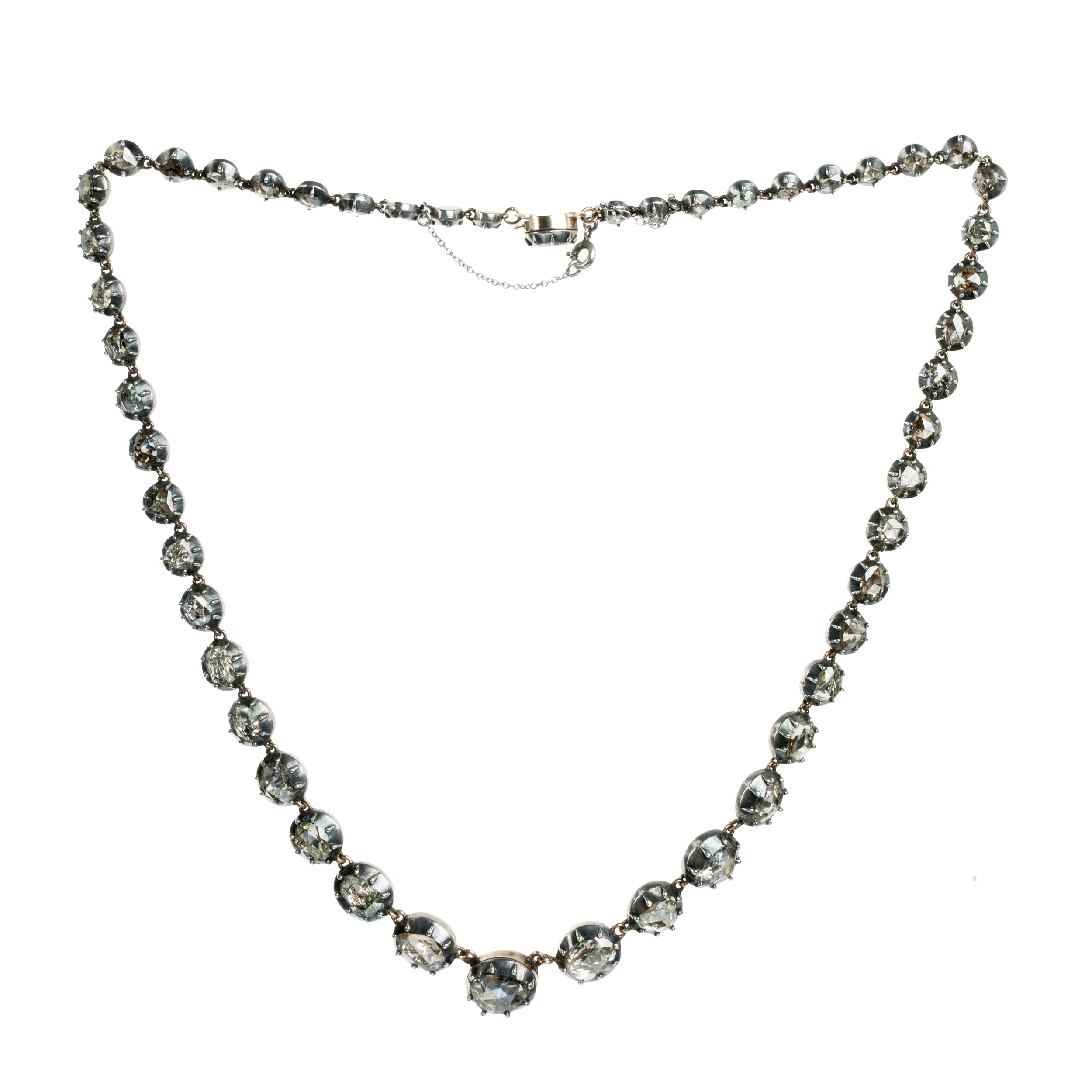 Georgian Era Rose Cut Diamond Rivière Necklace. Front View.