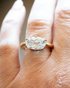 This ring features an unusual antique stone. GIA certified 3.06-carat antique elongated cushion cut diamond, E color, and SI2 clarity. The stone is presented in our handmade 'travel mount' setting in our 18k old gold.