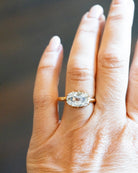 This ring features an unusual antique stone. GIA certified 3.06-carat antique elongated cushion cut diamond, E color, and SI2 clarity. The stone is presented in our handmade 'travel mount' setting in our 18k old gold.