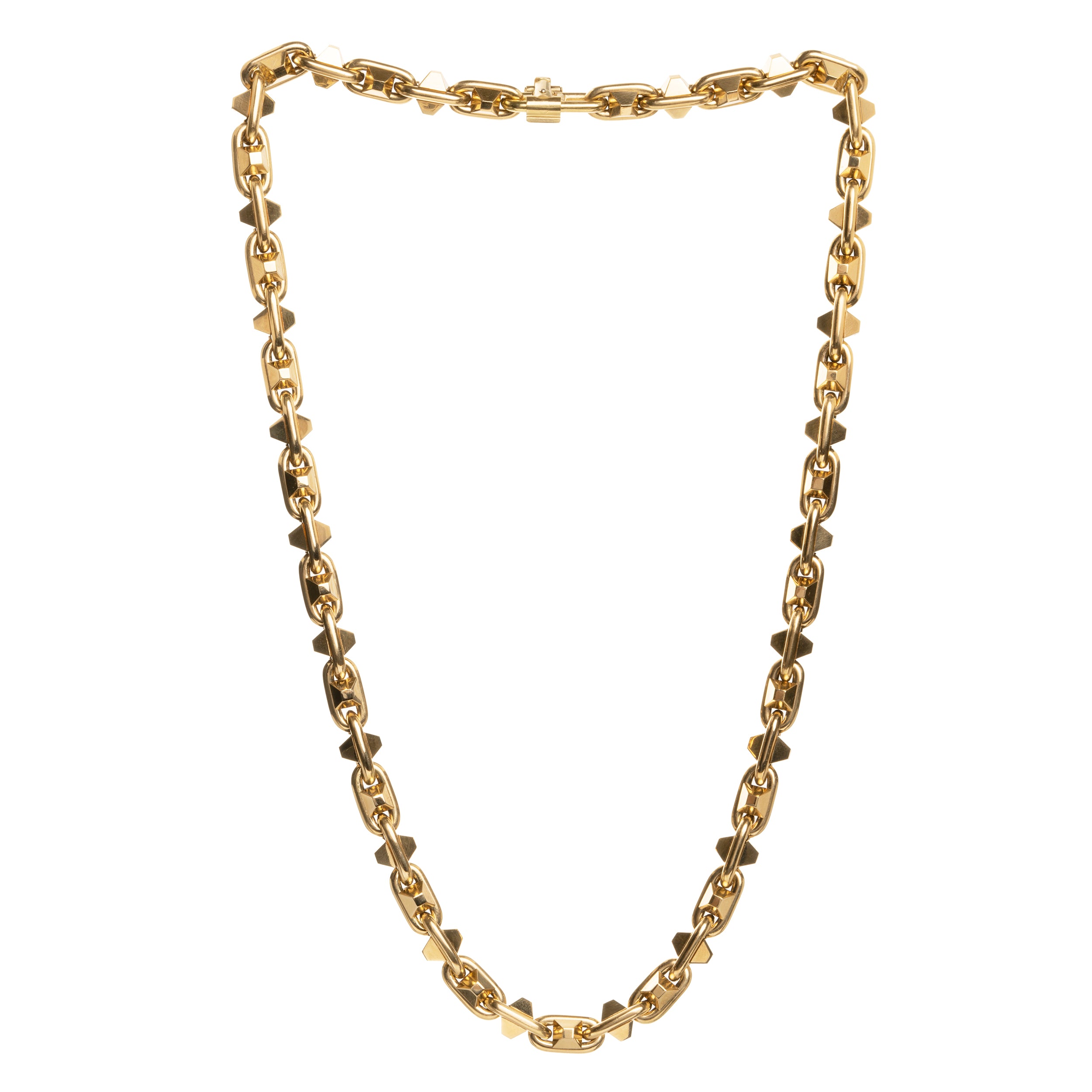 Bell & Bird Yellow Gold Hobnail Necklace. Handmade in 18k yellow gold. 17" in length. A front view.