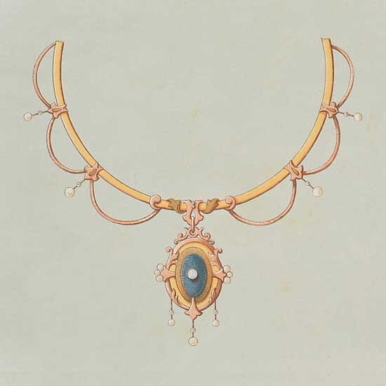 antique drawing of a necklace