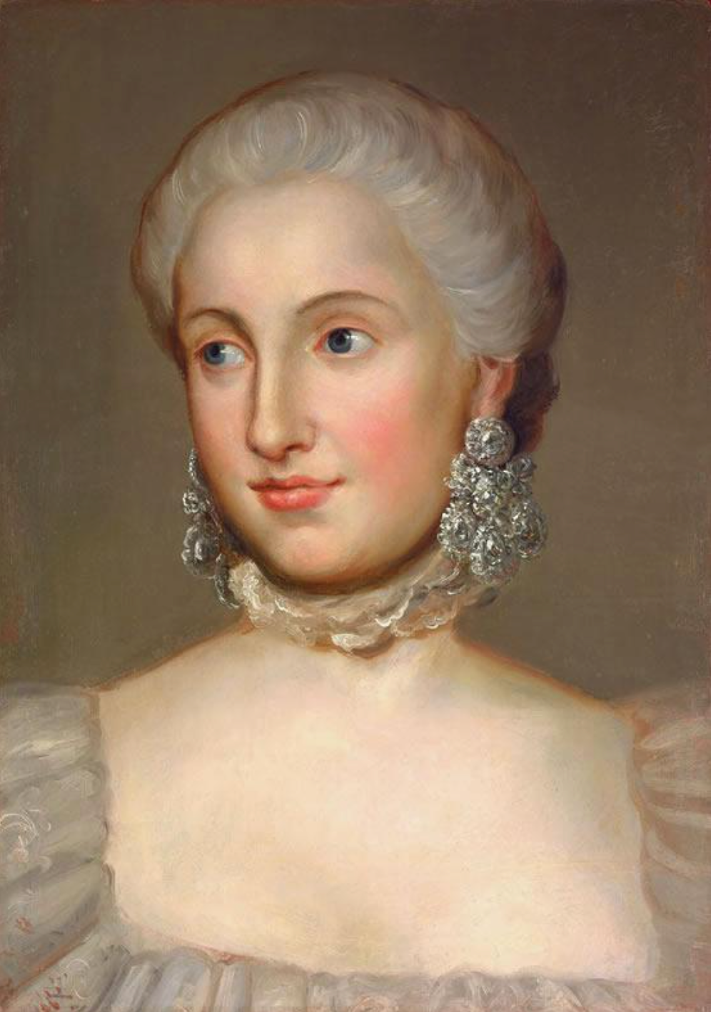 A painting of a women wearing antique Girandole Earrings