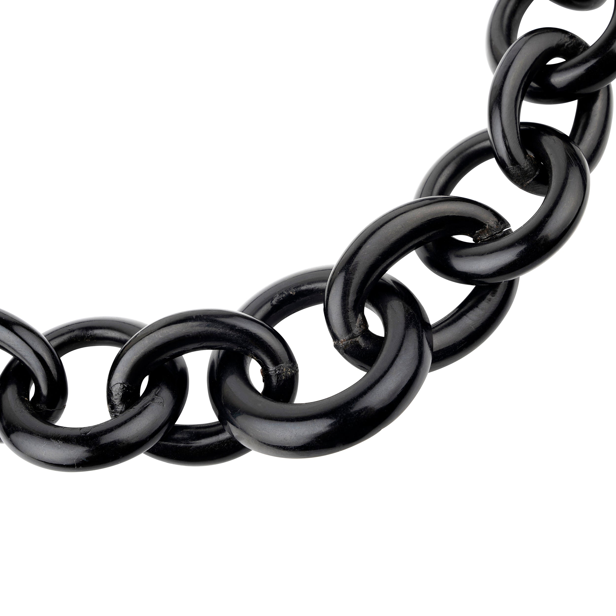 Victorian era Whitby jet oversized linked necklace. Very light in weight and easily worn. England. Circa 1860.