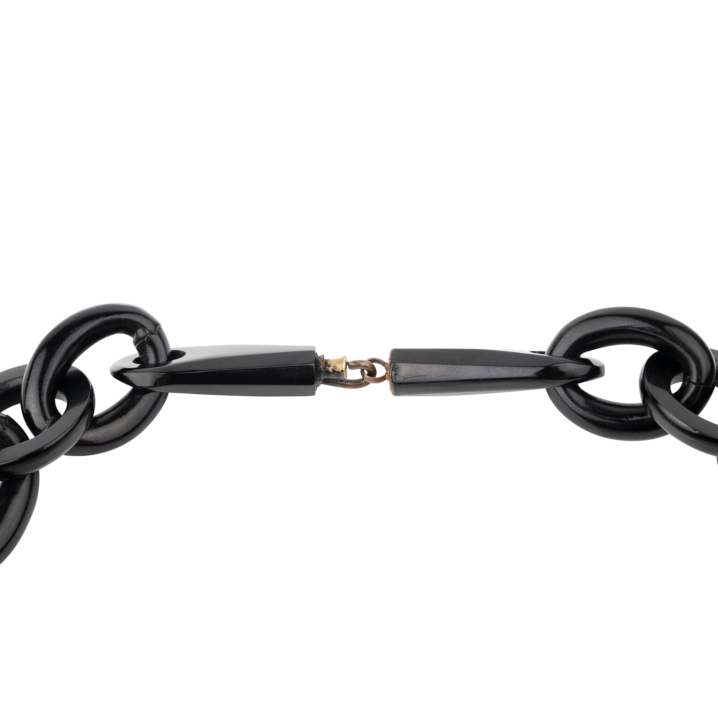 Victorian era Whitby jet oversized linked necklace. Very light in weight and easily worn. England. Circa 1860.