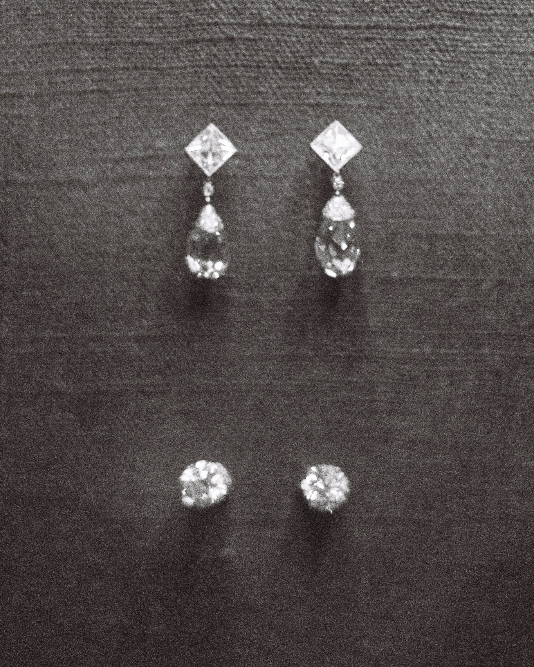 Black and white image of the diamond earrings