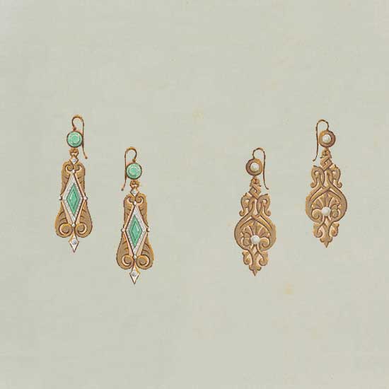 antique drawing of earrings