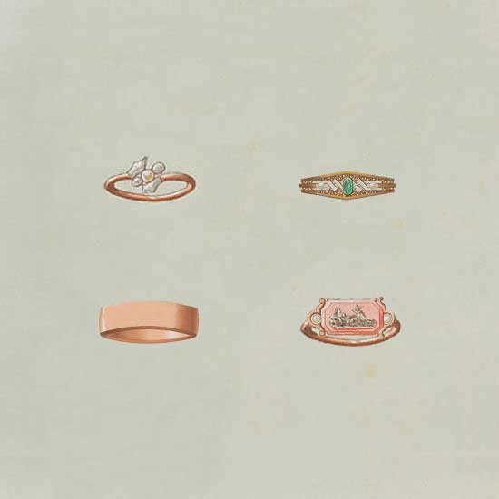 antique drawing of rings