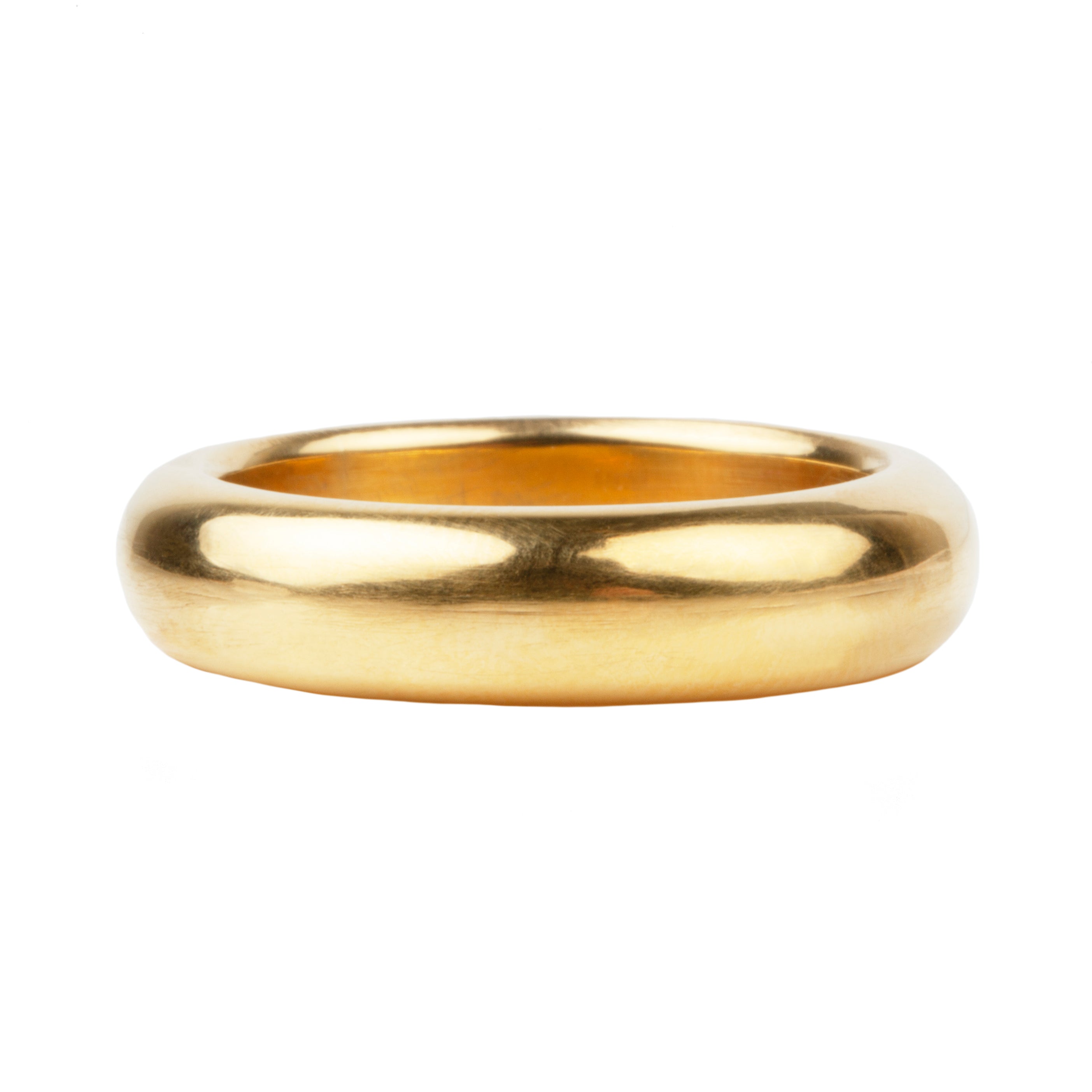 A 5mm wide 22k gold wedding band with a slightly rounded profile, displayed against a white background.