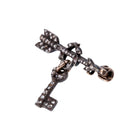Tiny Victorian era Rose cut diamond arrow brooch with the tiniest key hanging from a laurel wreath. Silver topped gold with original clasp fixture. English in Origin. Circa 1860. Close-up view.
