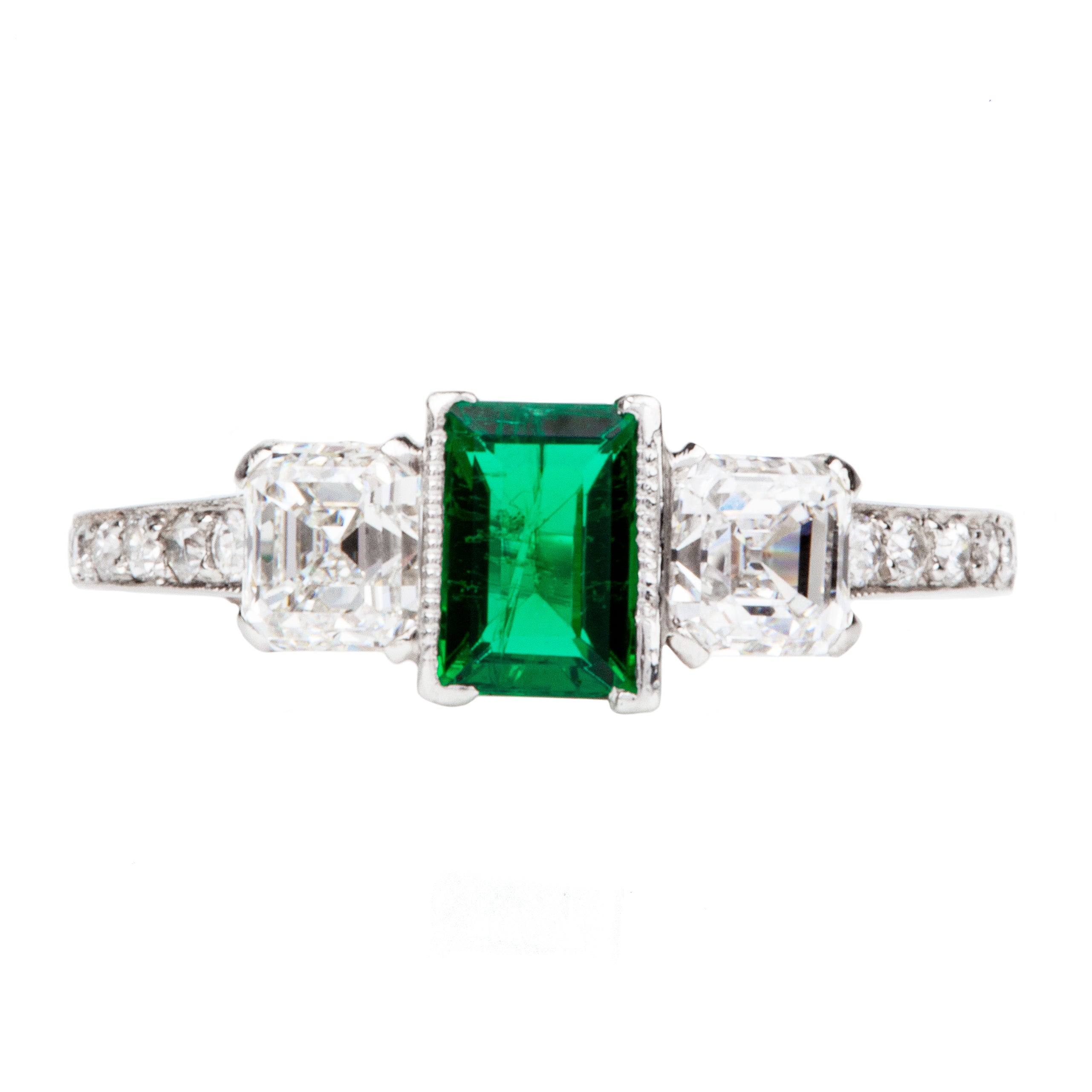 Art Deco Tiffany Emerald and Diamond three stone Ring – Bell