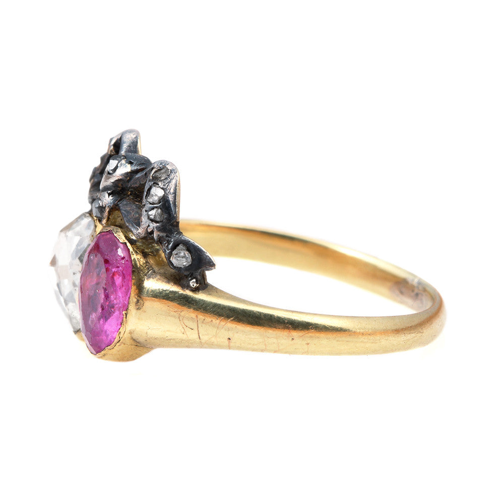Georgian Ruby & Diamond Twin Heart Ring
