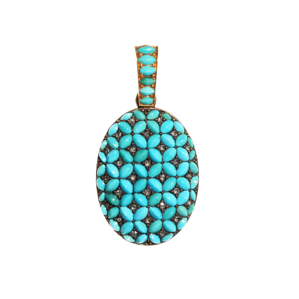 French Turquoise and Diamond Locket Bell and Bird