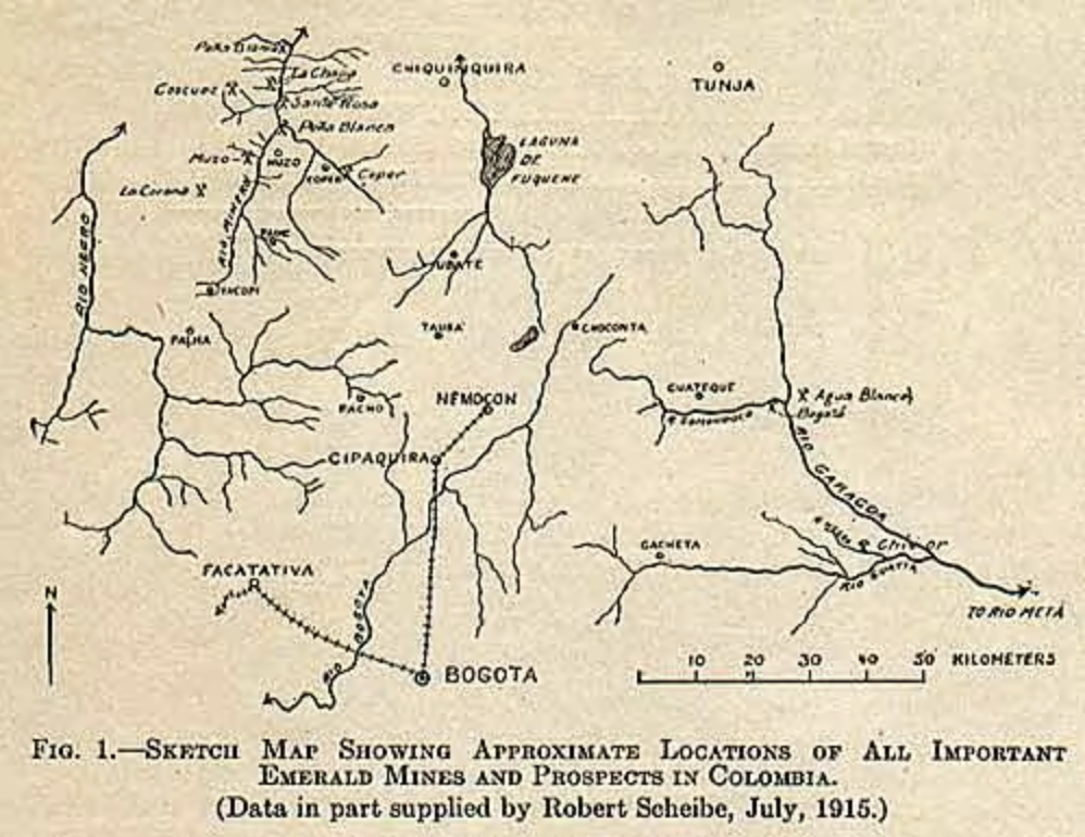 antique map of the Columbian mines