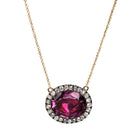 Georgian era amethyst and old mine cut diamond cluster pendant necklace. Originally a lace pin converted to a pendant. England. Circa 1820.