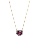 Georgian era amethyst and old mine cut diamond cluster pendant necklace. Originally a lace pin converted to a pendant. England. Circa 1820.