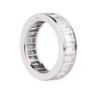 Bell & Bird Channel Set Baguette Diamond Eternity Band in platinum, made to order. 