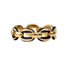 Victorian era black enamel gold linked chain ring, in 15k gold. England. Circa 1880.