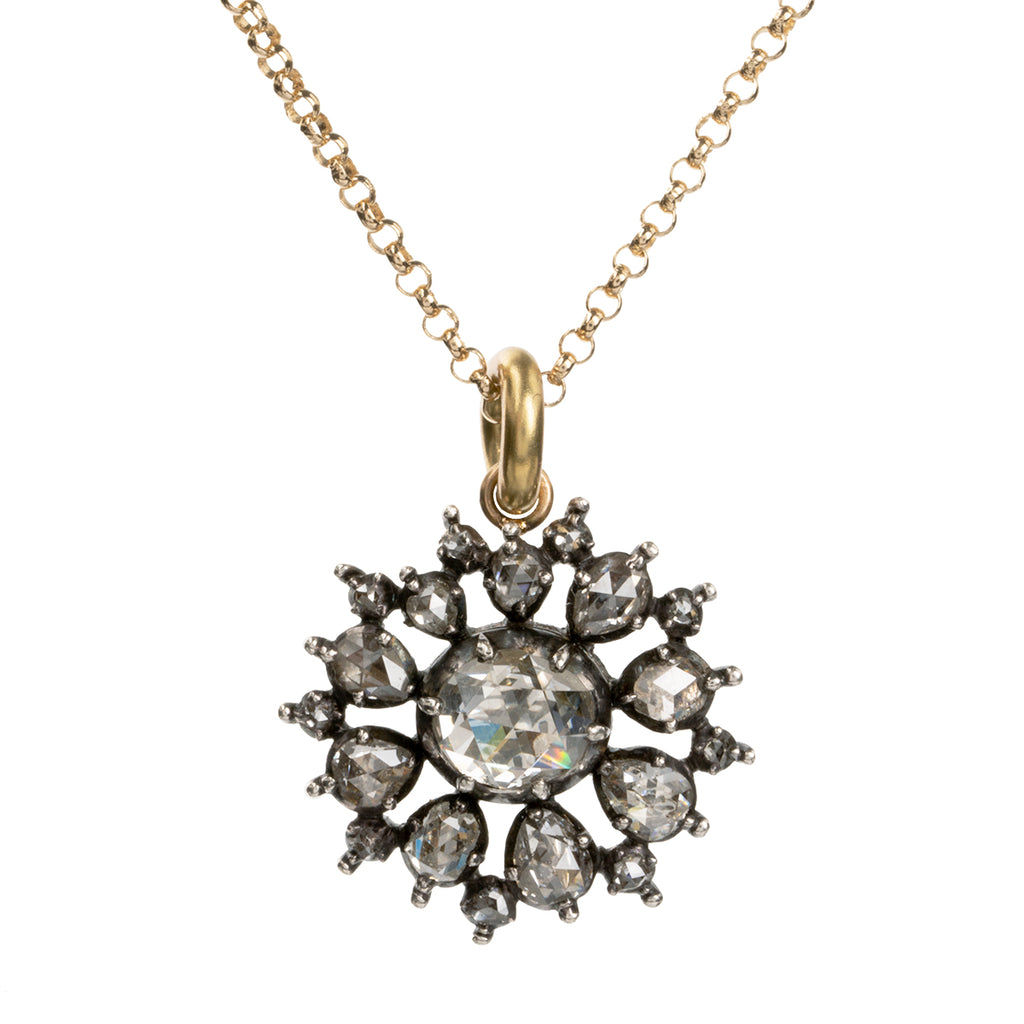 19th Century Rose Cut Diamond Cluster Pendant