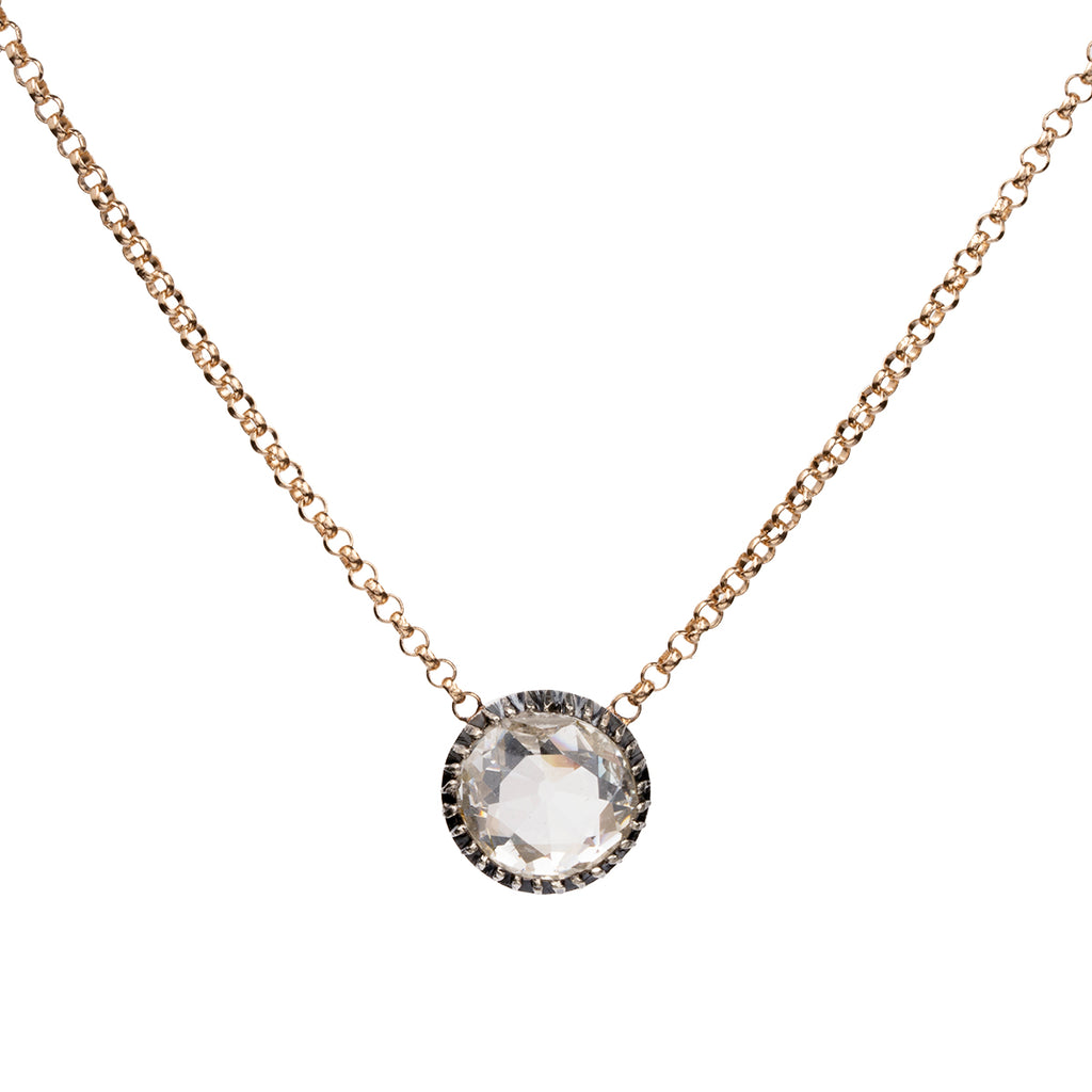 19th Century Old Mine Cut Diamond Solitaire Pendant Necklace