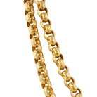 Georgian era long pinchbeck chain. Full long-length chain with oversized textured links and an elaborate barrel clasp. Can be worn full-length or layered. England. Circa 1820.