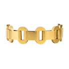 Victorian era gold chain bracelet with a bright bloomed finish in 18k yellow gold. Hollow links in a bold design form the chain. England. Circa 1880. Front view. 