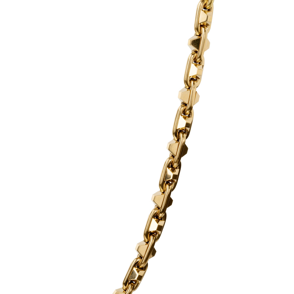 Bell & Bird Yellow Gold Hobnail Necklace. Handmade in 18k yellow gold. 17" in length. A close up view. 