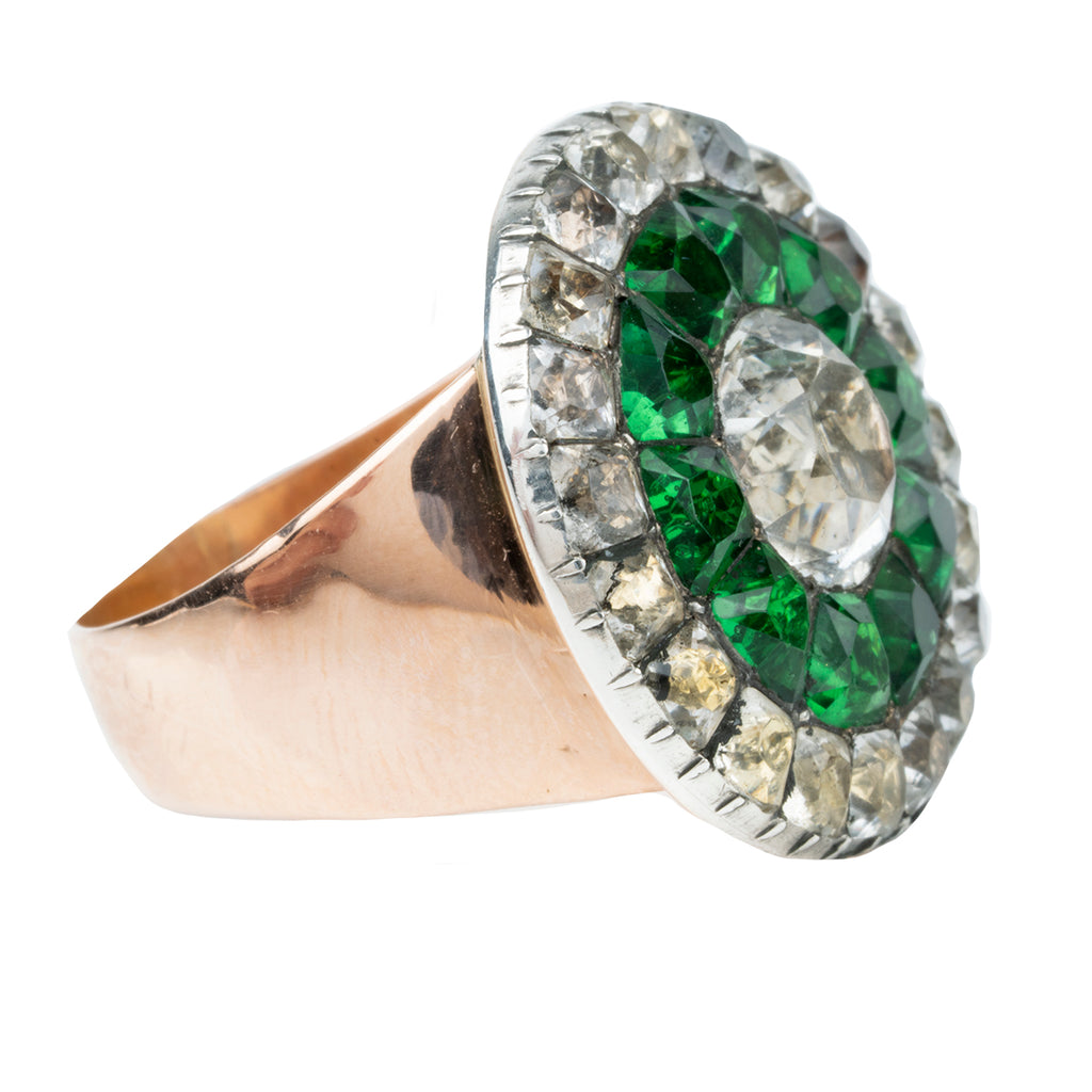 19th century Green and White paste cluster ring
