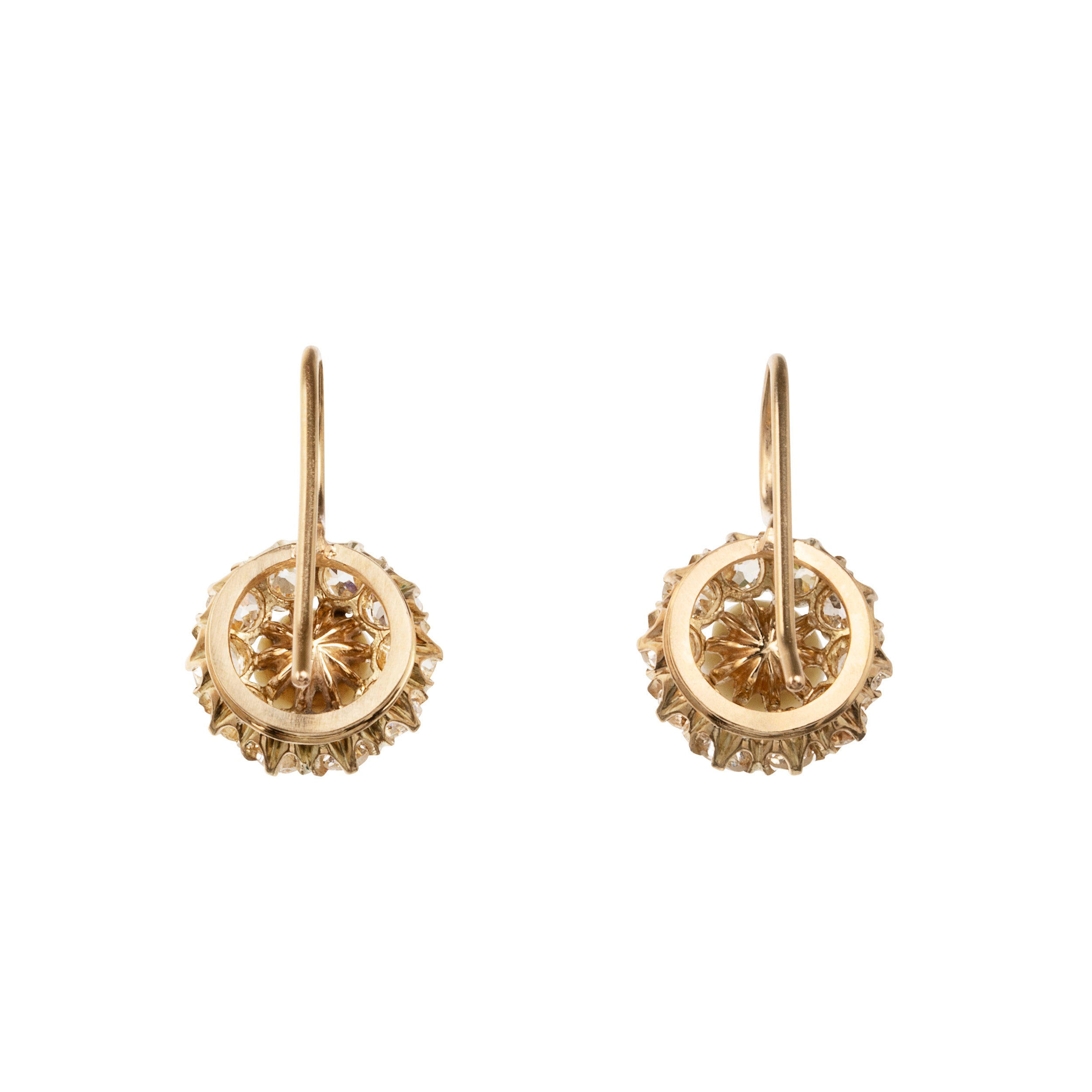 19th Century diamond and pearl cluster earrings. Once elements of a larger piece, later converted into earrings.Presumably Russian, found in Finland. Circa 1890.