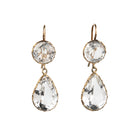 Victorian era rock crystal tear drop earrings. The stones are set in open back cut-down silver gilt settings. England. Circa 1880.
