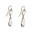 Victorian era rock crystal tear drop earrings. The stones are set in open back cut-down silver gilt settings. England. Circa 1880.