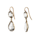 Victorian era rock crystal tear drop earrings. The stones are set in open back cut-down silver gilt settings. England. Circa 1880.