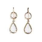 Victorian era rock crystal tear drop earrings. The stones are set in open back cut-down silver gilt settings. England. Circa 1880.