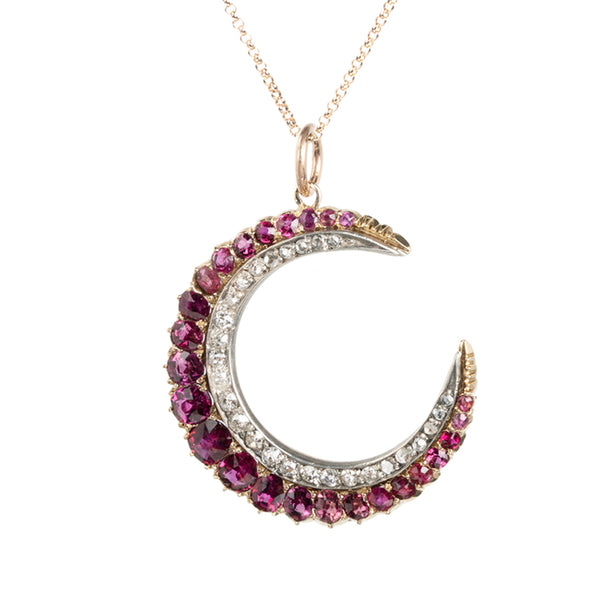 Ruby Moon Setting Victorian era Ruby and Diamond Crescent Moon – Bell and Bird