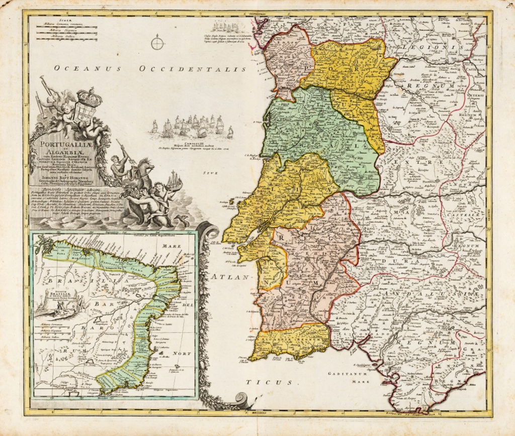 Antique Map of Portugal and the south American colonies. 
