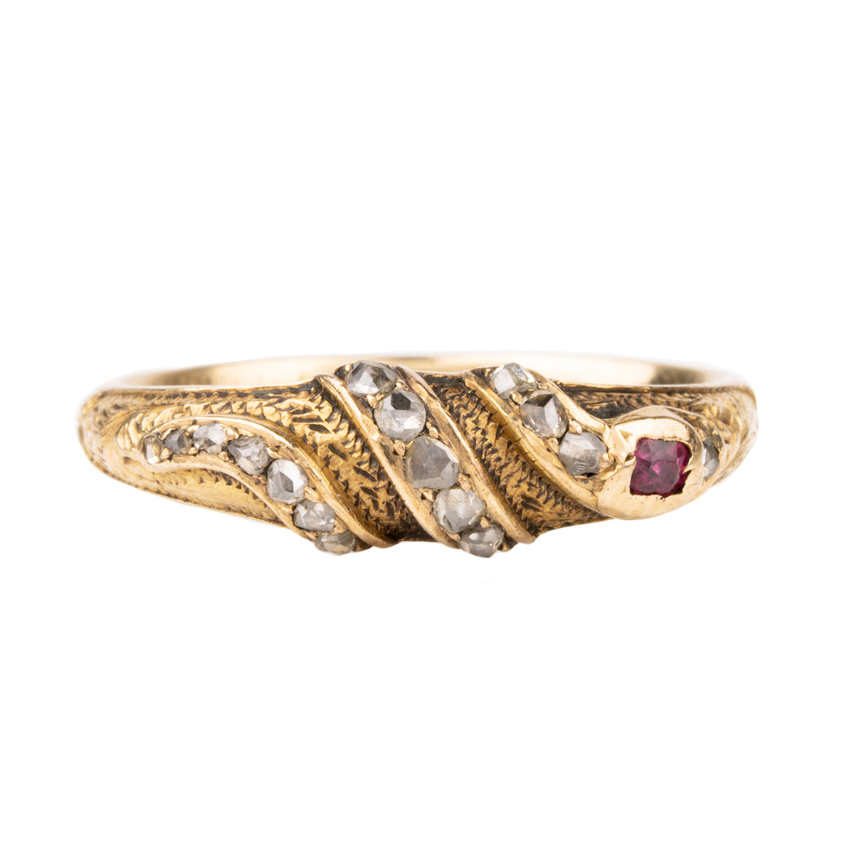 Early Victorian Era Diamond and Ruby Snake Ring