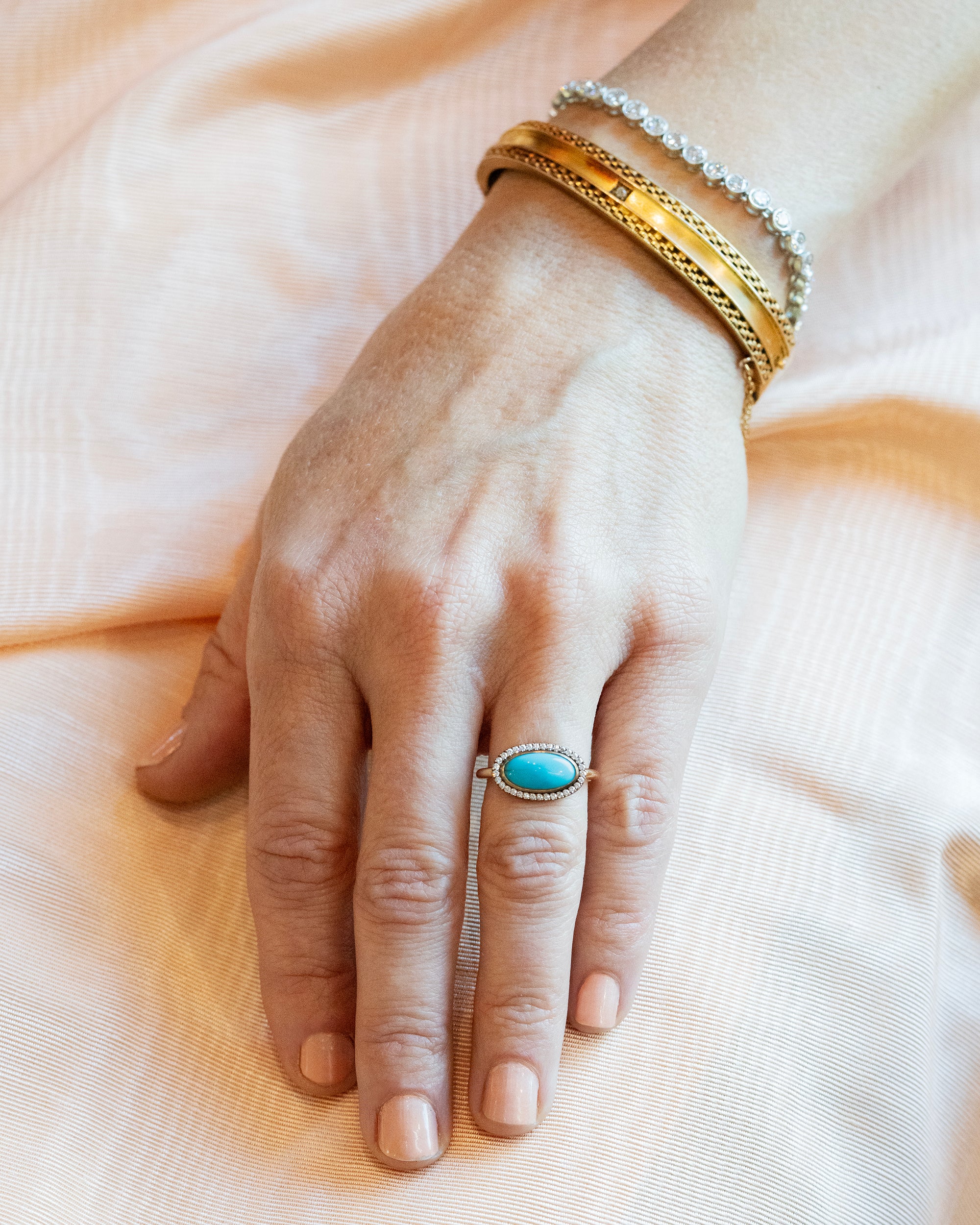 Vintage Turquoise and Diamond Cluster Ring – Bell and Bird