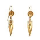 19th century Grand Tour earrings. Classical Roman motifs with RO-MA depicted on the earring tops. Bright 15k gold.Found in London. Italian in origin. Circa 1870. Front earrings. 