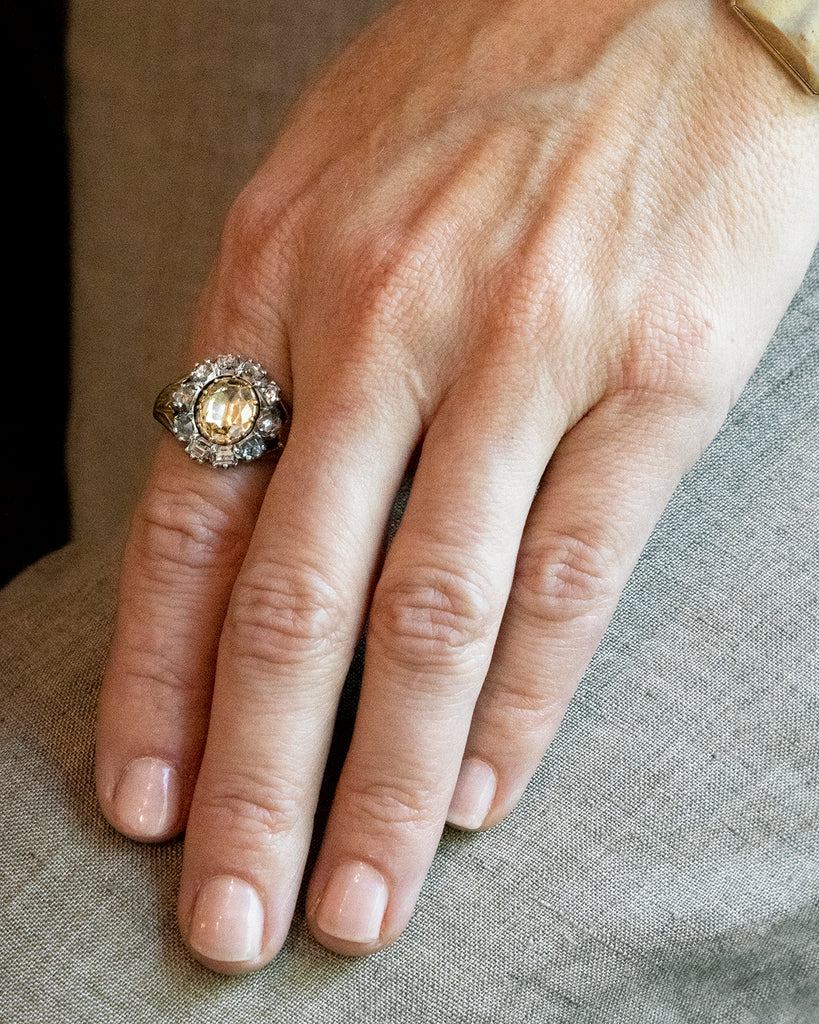 citrine cluster ring with diamonds