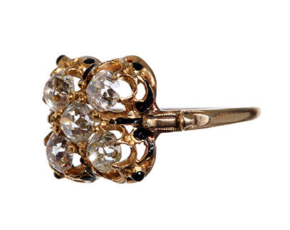 Victorian Black Enamel & Five Diamond Ring