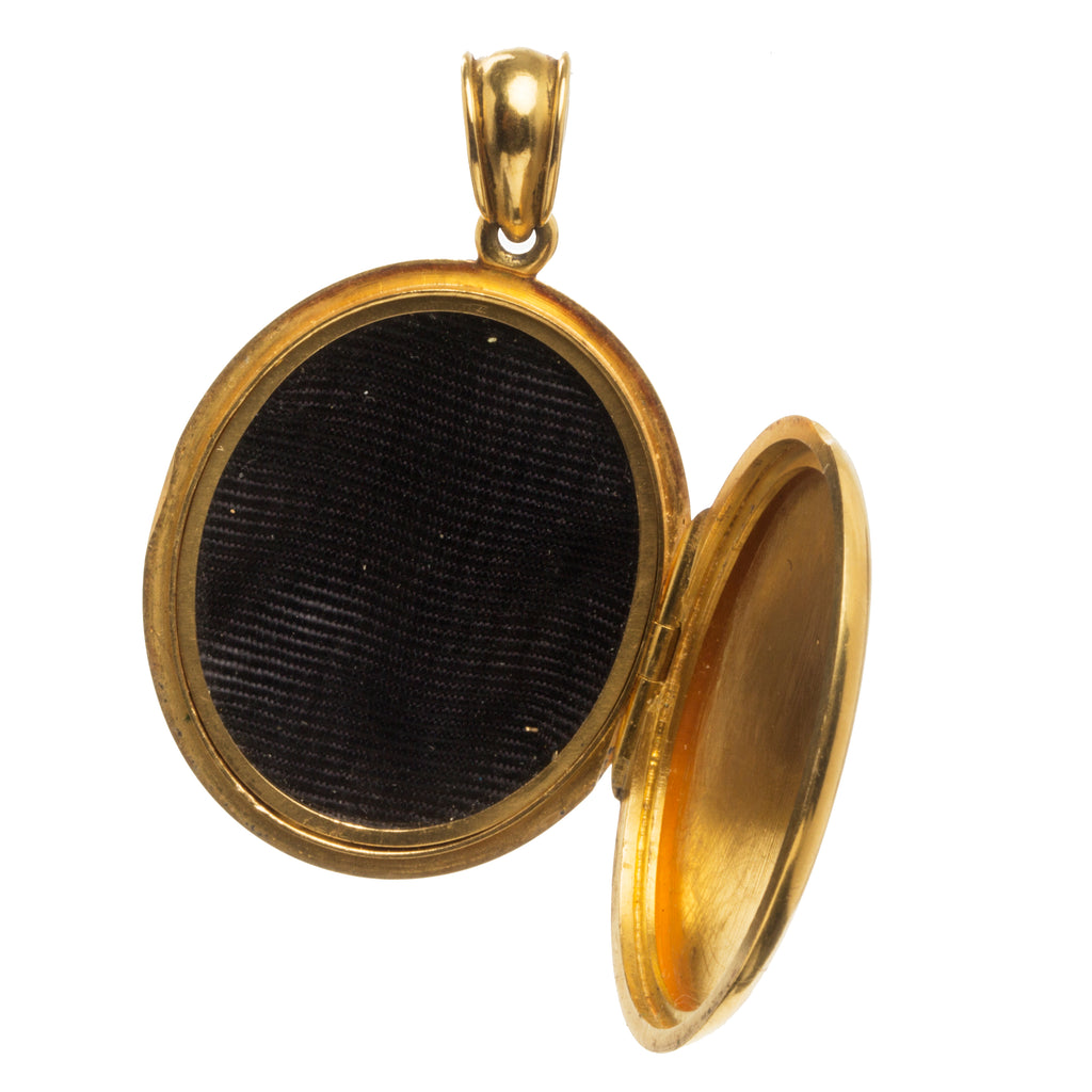 Victorian Era Gold Locket with Banded Agates and Diamonds