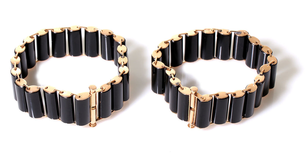 Set of Matched Antique Black Onyx & Gold Bracelets