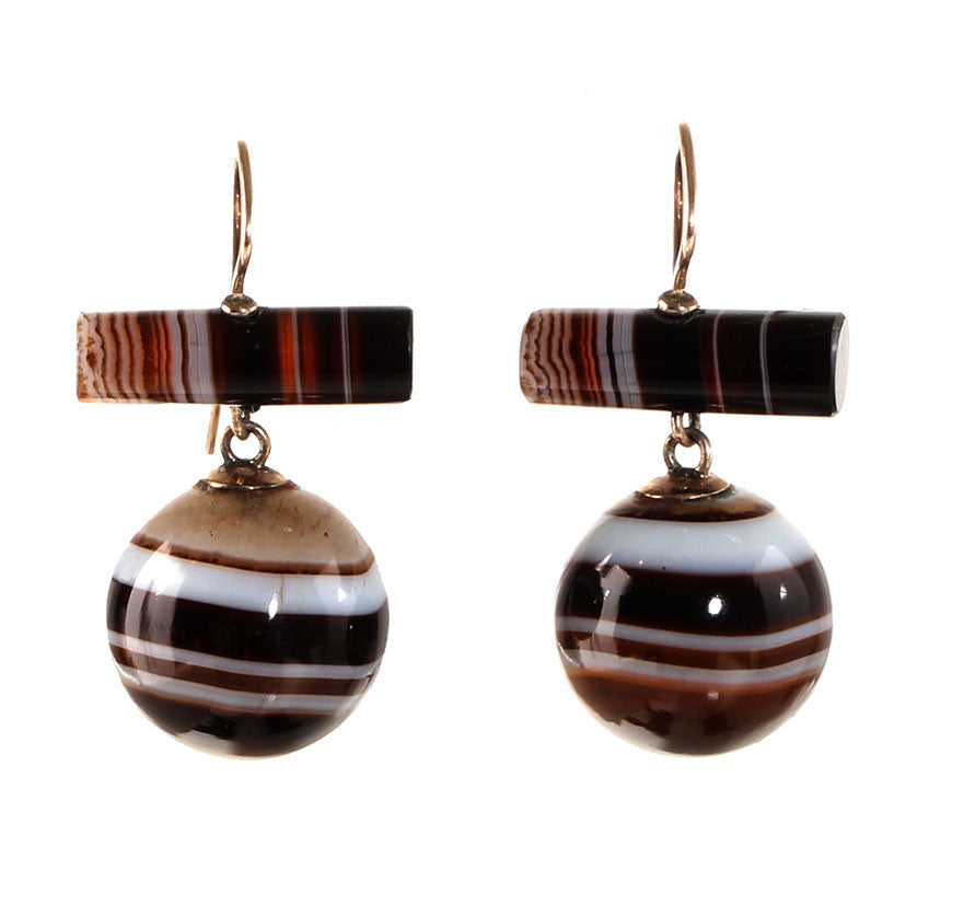 Victorian Banded Agate Ball Earrings