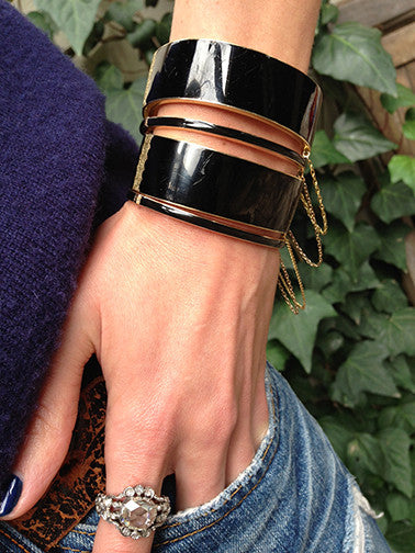Victorian Black Enamel Bracelet Set Bell and Bird